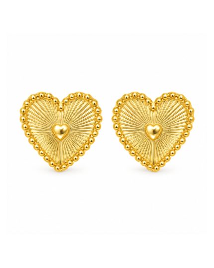 Brincos Coração Trabalhado em prata banhada a ouro