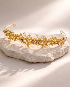 Tiara Alba para noiva em prata 925 banhada a ouro