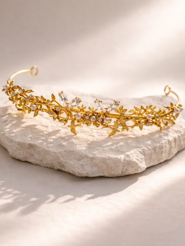 Tiara Alba para noiva em prata 925 banhada a ouro