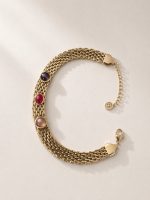Pulseira em Aço Dourado com Pedras Coloridas – foto 2